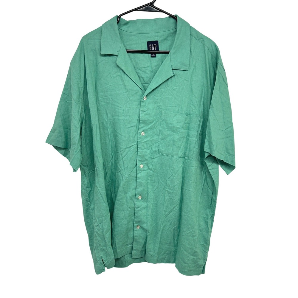 GAP Linen Blend Camp Shirt XL Green Resort Wear Summer Coastal Vacation New